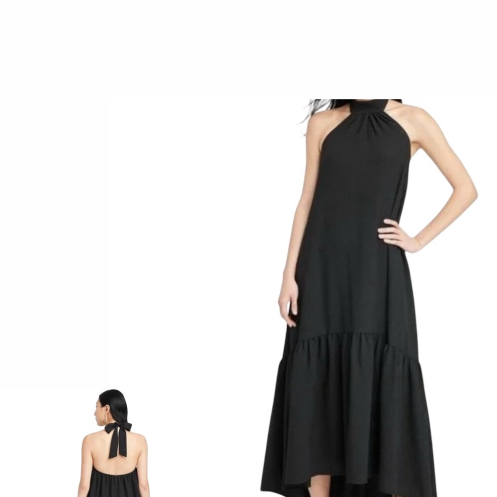 Women's Halter Hi-Lo Midi Tie Back Dress w/Pockets - A New Day Black Size XS